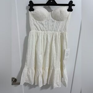 Alamour‎ The Label White Strapless Corset Mini Dress Cotton Embroidered M